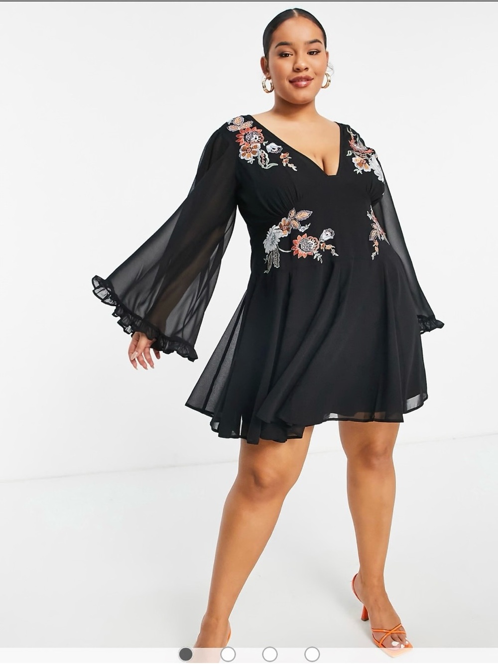 ASOS Black Floral Embroidered V-Neck Chiffon Dress size 20